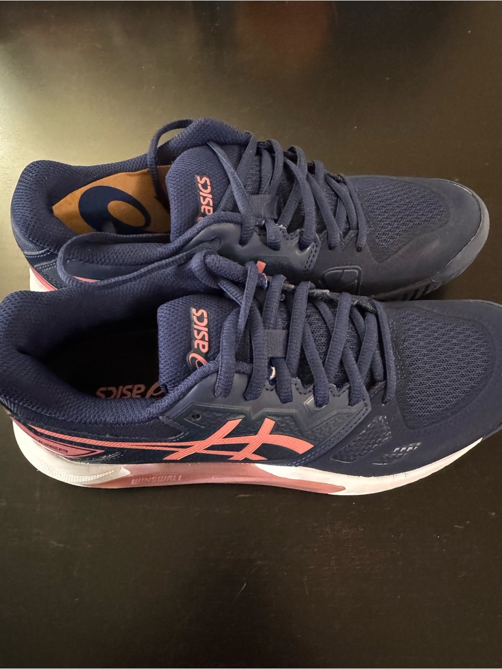 ASICS NWOT Gel Challenger Navy athletic shoes with Coral Logo Accents - Picture 3 of 5
